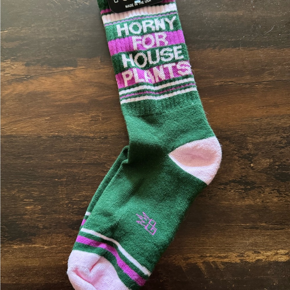 Gumball Poodle Horny for House Plants Green and Pink Women's Socks